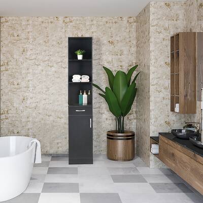 MDF Three Compartments High Cabinet Bathroom Wall Cabinet Black