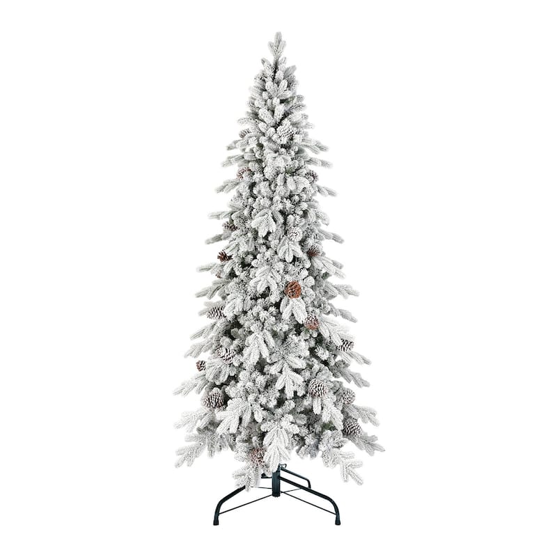 HomeRoots 8' White Slender Flocked Fir Christmas Tree - 52.00 in. x 96.00 in. x 52.00 in.
