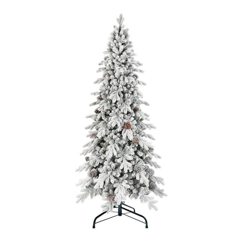 HomeRoots 9' White Full Flocked Fir Christmas Tree With Decorations - 58.00 in. x 108.00 in. x 58.00 in.