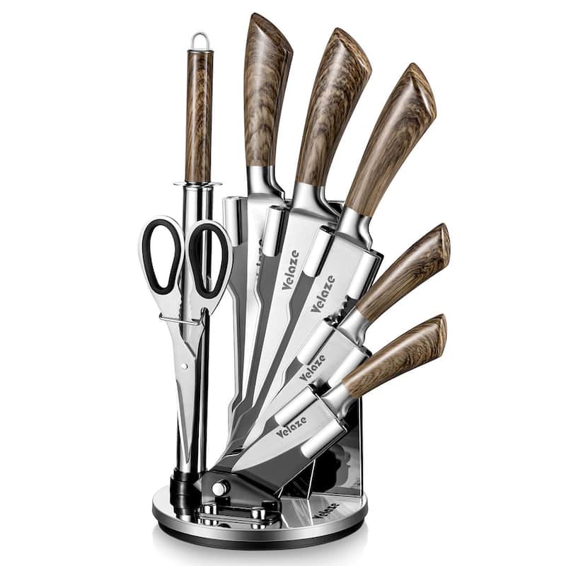 Velaze Aperol 8 pcs Knife Block Set with Storage - Wood