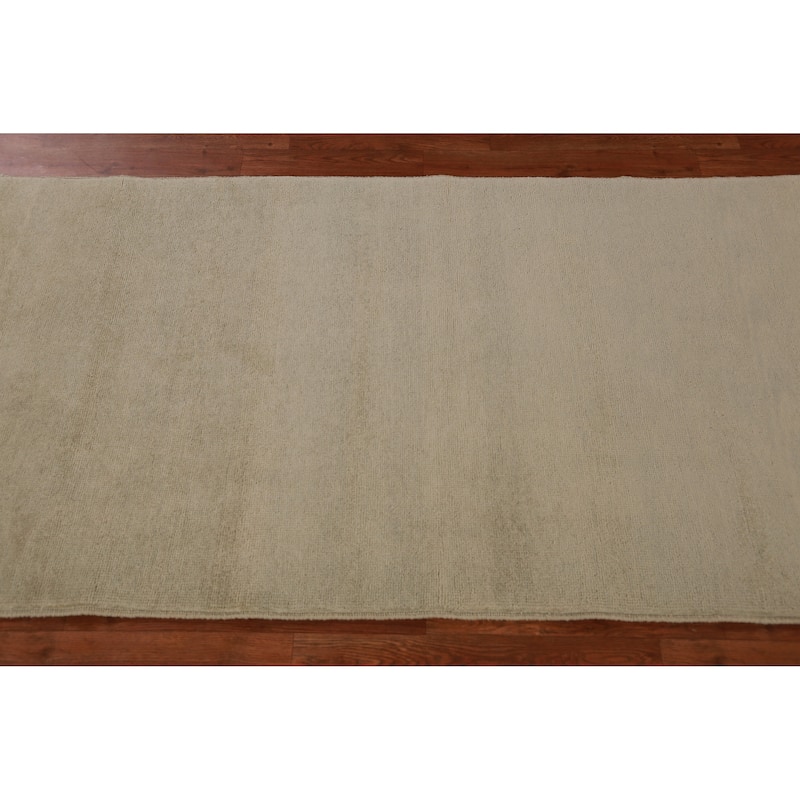 Hand Knotted Oriental 100% Wool Carpet Modern Solid Green Gabbeh Runner Rug - 10' 0'' X 3' 3''