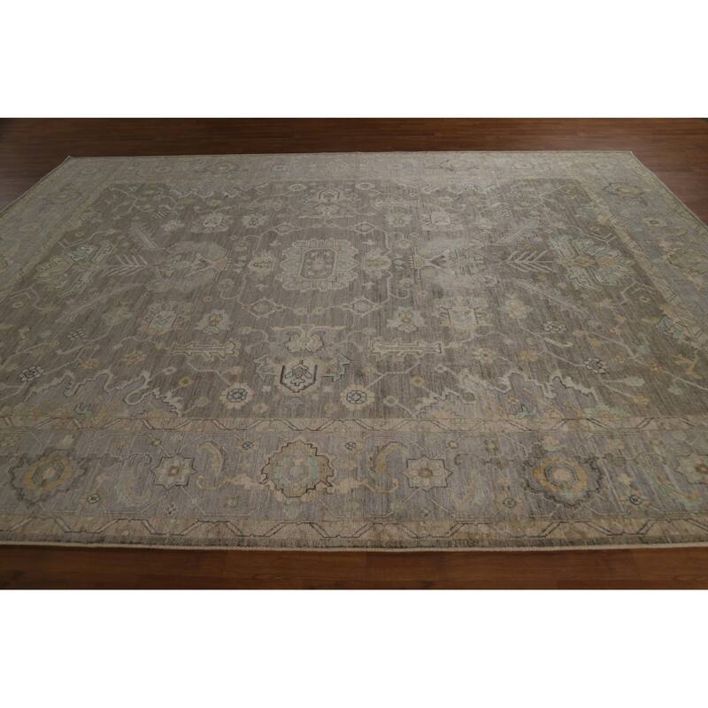 Vegetable Dye Oushak Turkish Area Rug Hand-Knotted Bedroom Wool Carpet - 9'1" x 12'0"