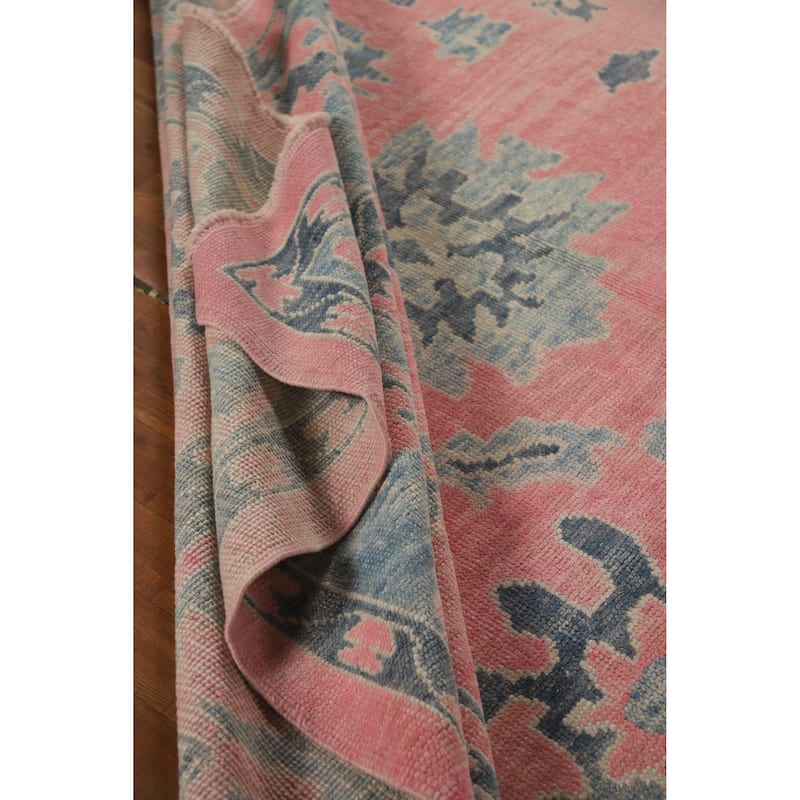 Hand Knotted Oriental 100% Wool Carpet Transitional All-Over Pink Oushak Area Rug - 12' 5'' X 9' 5''