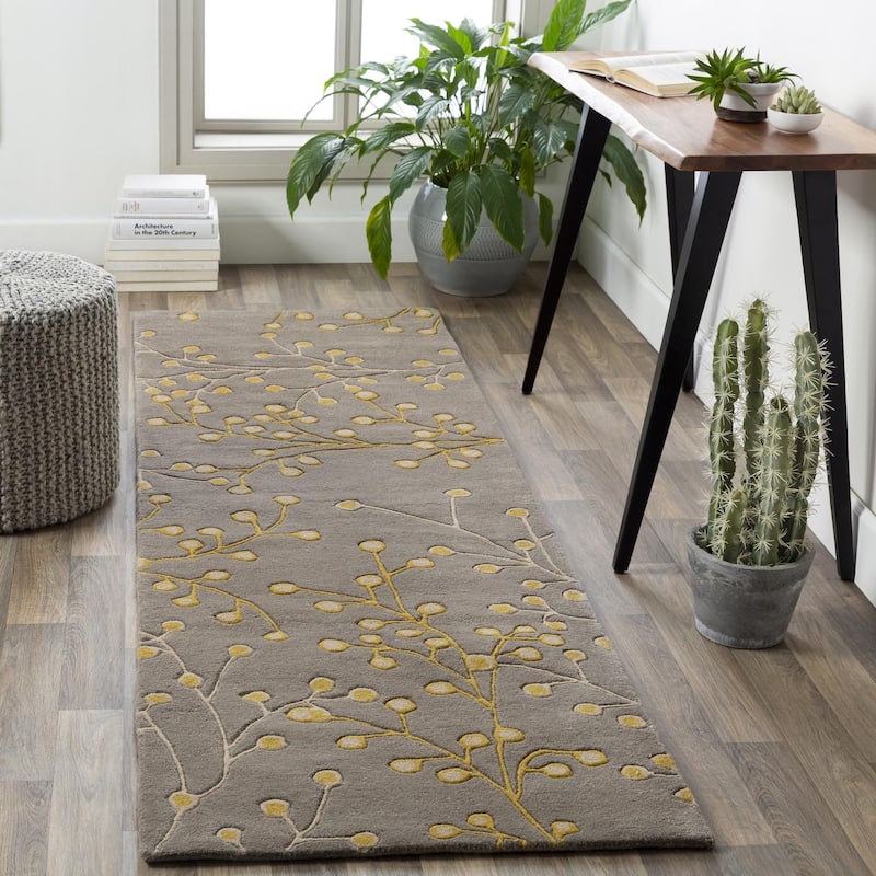 Livabliss Athena French Country Floral & Botanical Hand Tufted Area Rug - 2'6" x 8' Runner - Mustard