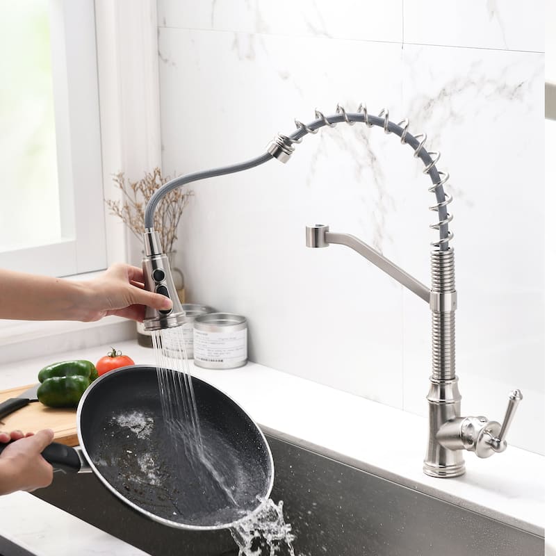 Modern Brushed Nickel Pull-down Single-handle Kitchen Sink Faucet
