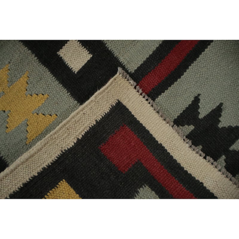 Hand Woven Oriental 100% Wool Carpet Southwestern Modern Green Kilim Area Rug - 8' 0'' X 5' 1''
