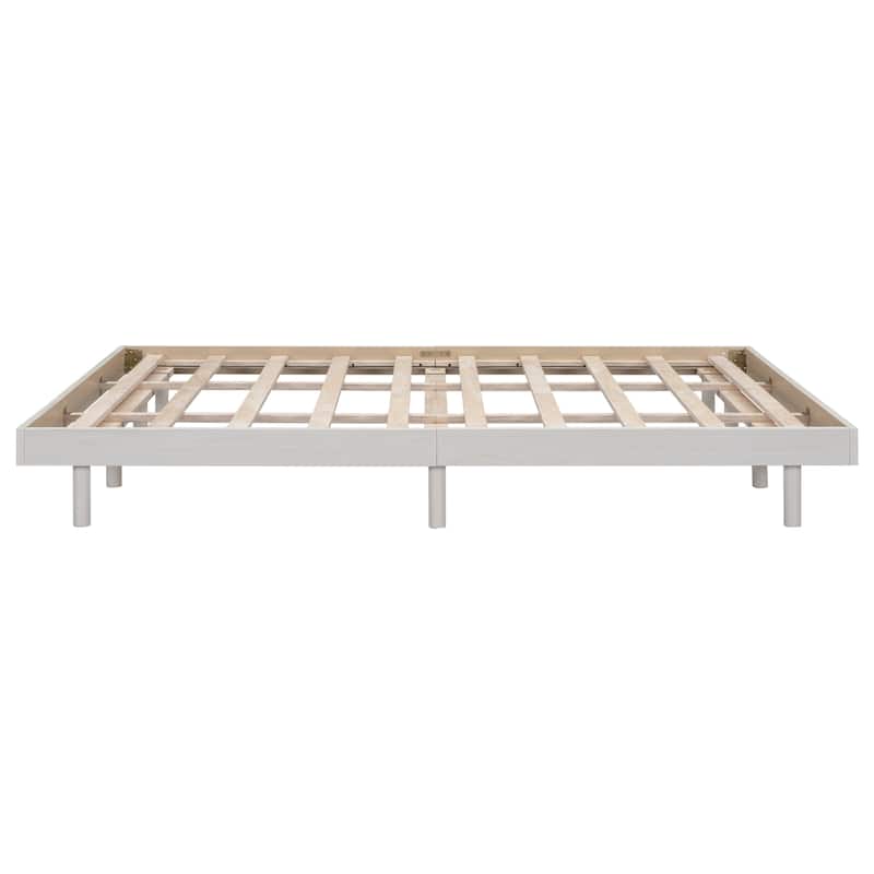 Queen Size Floating Platform Bed with Rubberwood Legs and Plywood Slats
