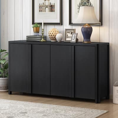 Vintage 4-Doors Storage Cabinet Sideboard with Adjustable Shelves, Rectangle Acacia Wood Cupboard for Living Room
