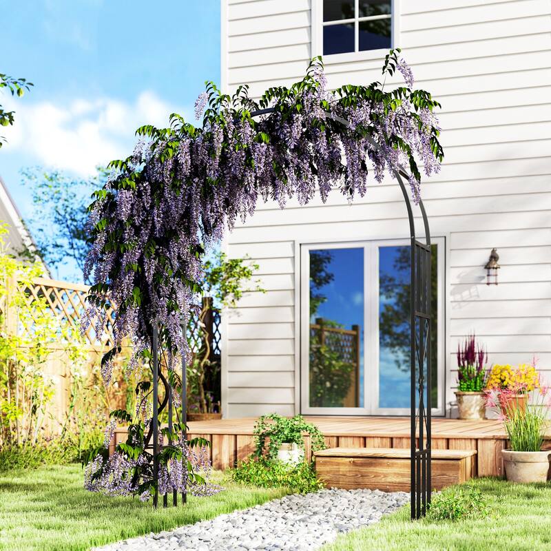 Black Steel Garden Arch Trellis Powder-Coated Outdoor Arbor for Climbing Plants Walkways Patios - 59.1" W x 15.7" D x 87.8" H