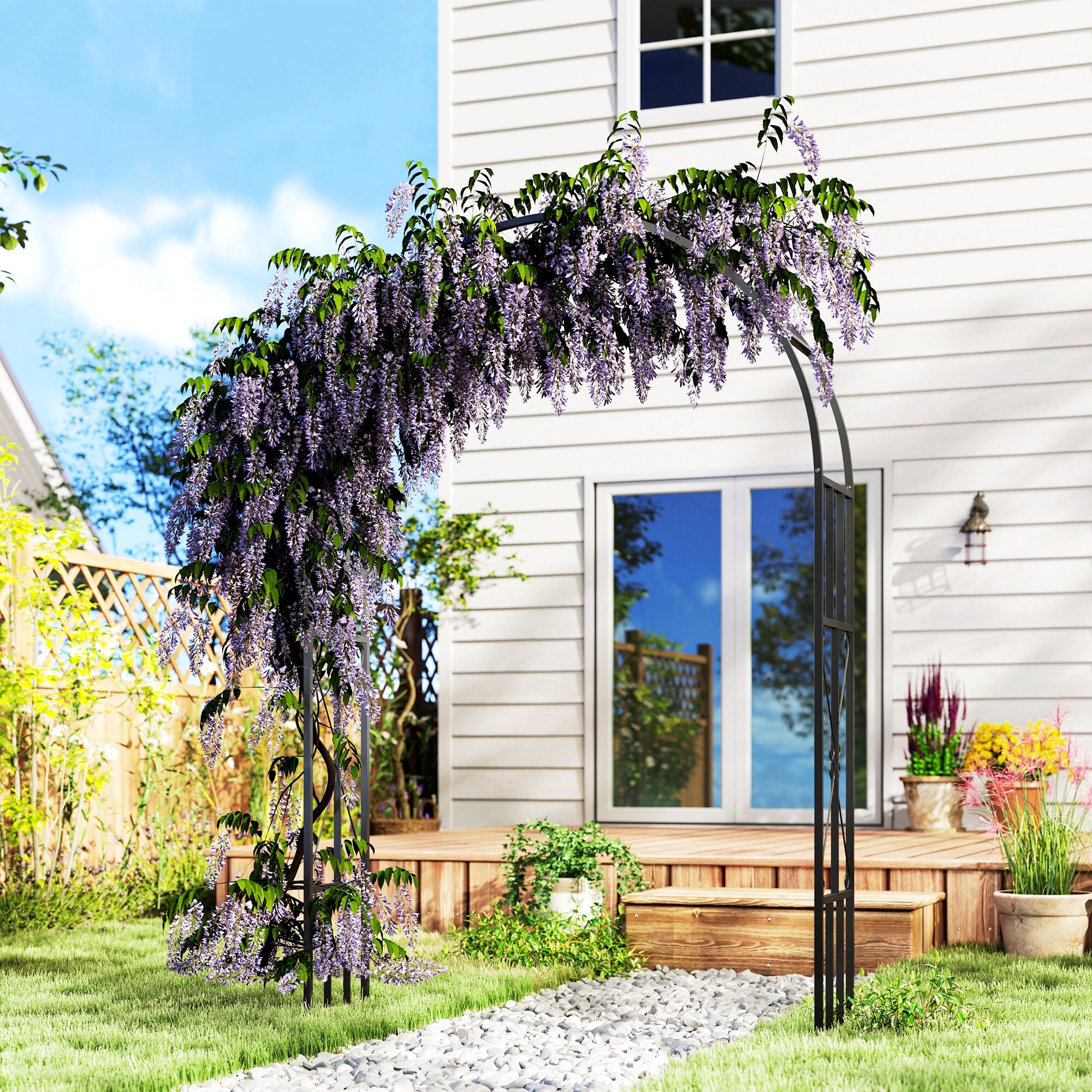 Outsunny 7.3ft Steel Garden Arch Trellis, Garden Arbor Trellis for