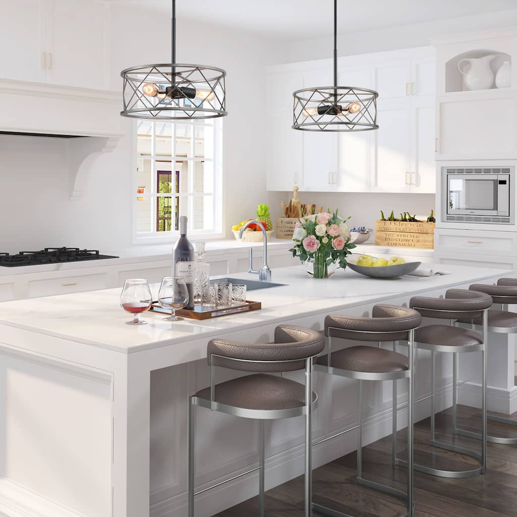 Carbon Loft Modern Drum Mini Chandelier 3-light Ceiling Pendant lights - W 15.7"x H 6.3"