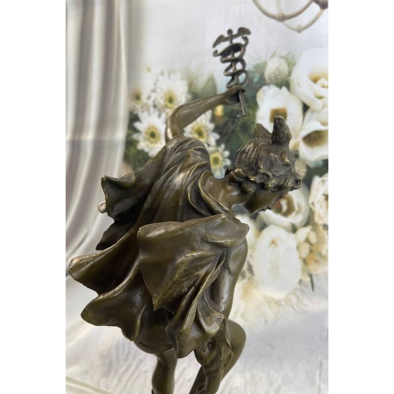 Flying Mercury Hermes W/ Caduceus Bronze Statue Sculpture Giambologna 20 Inches X 11 Inches
