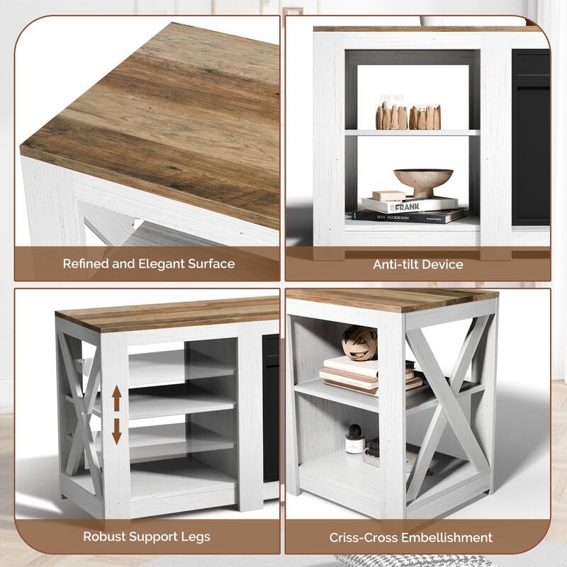 TV Stand with Optional Fireplace for TVs up to 70in Farmhouse Entertainment Center with Adjustable Shelves