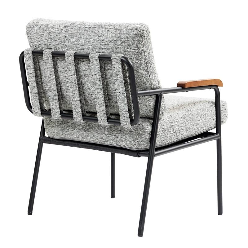 Modern Lounge Chair with Wood Armrests and Black Metal Frame