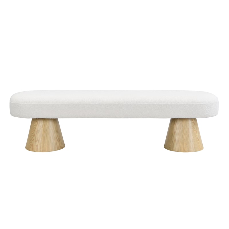 Dining Bench for Dining Room, Upholstered Bench, Boucle Ottoman, 64"L Orange Stool Top Wood Leg 300 LBS Weight Capacity