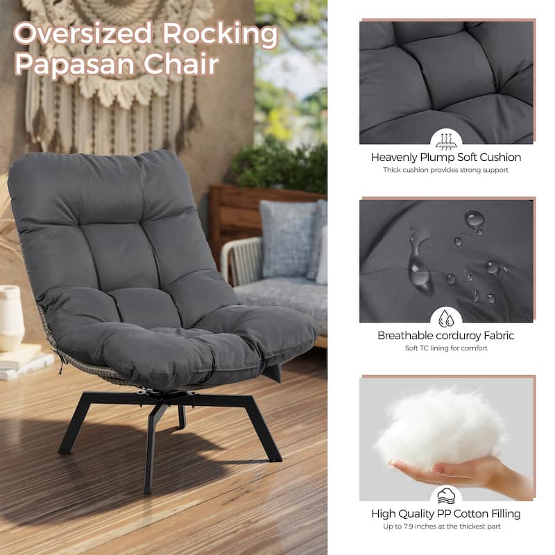 Outdoor Wicker Swivel Chair,Nature Rattan Patio Rotating Chair with Cushion