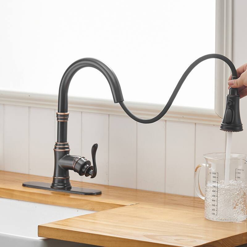 WIZ 3-Spray High Arc Pull Down Sprayer Kitchen Faucet With Deck Plate
