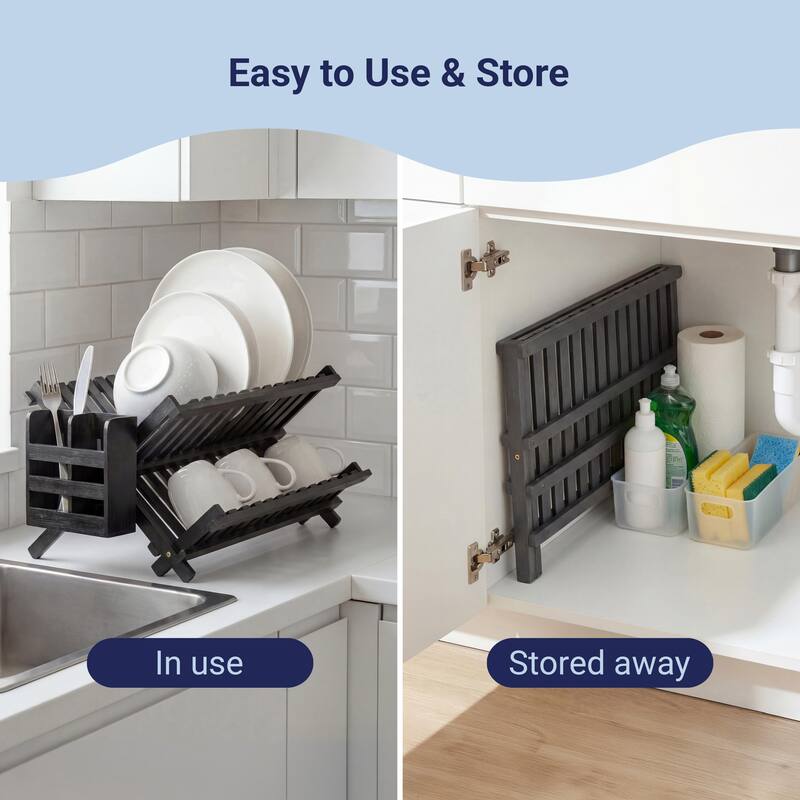 Arlen Farmhouse Foldable 2-Tier Dish Drying Rack with Detachable Utensil Holder
