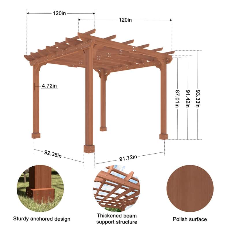 VEIKOUS Outdoor Cedar Wood Pergola Gazebo Kit with Flat Roof Trellis for Patio, Deck, Garden and Backyard