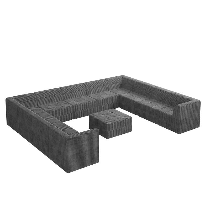 Roomfitters U-Shape Modular Sectional Sofa, Oversized Corduroy Sleeper Couch, Modern Space-Saving Design for Living Room