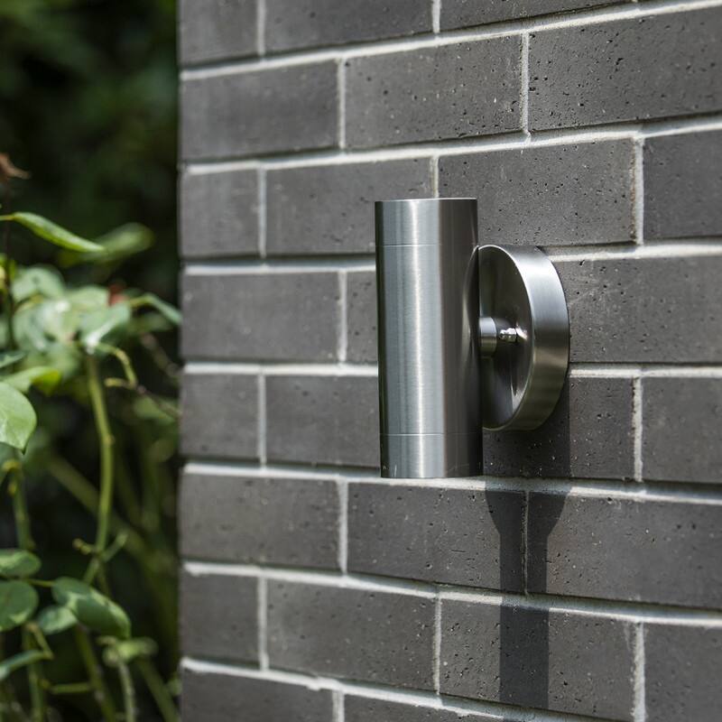 Lutec 2-Light Brushed Stainless Steel Outdoor Integrated LED Wall Lantern Sconce - 4.33 x 6.3 x 3.46