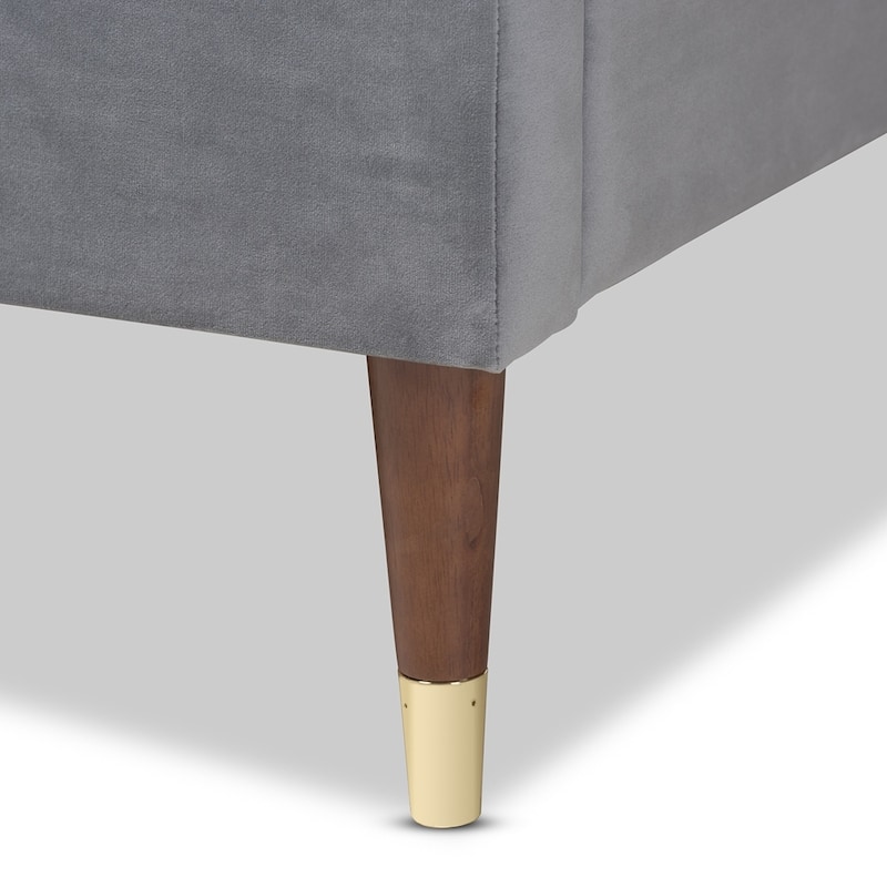 Volden Glam and Luxe Velvet Fabric Upholstered Wood Platform Bed Frame with Gold-Tone Leg Tips