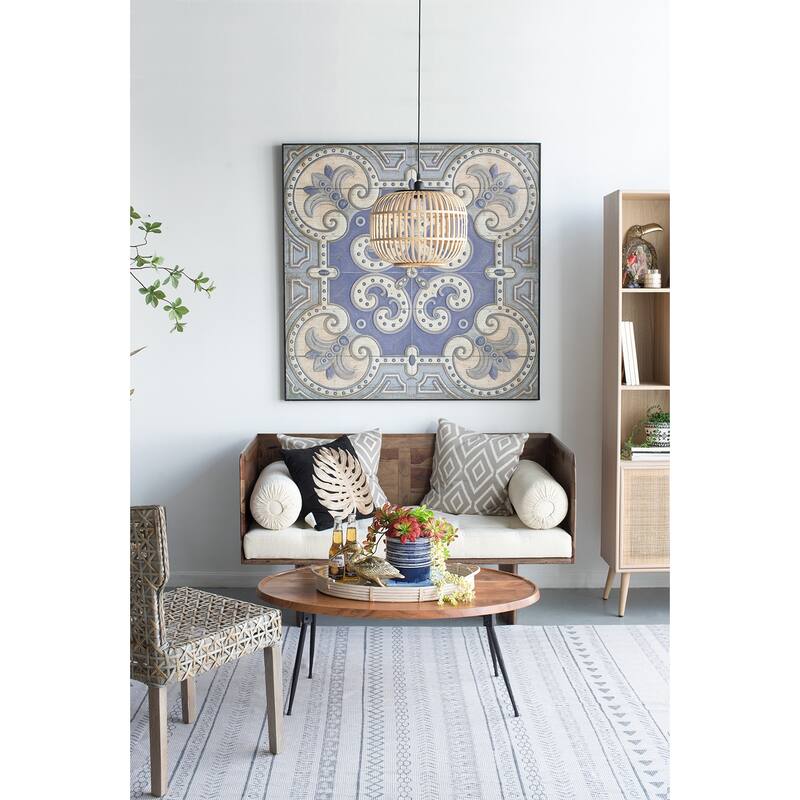 GDFStudio - Oval Coffee Table with Natural Acacia Wood Top and Iron Frame - 40.4"