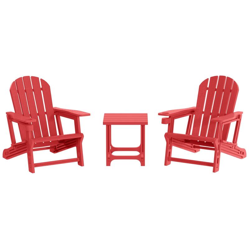 Coastline Outdoor Poly 3-Piece Set Adirondack Chair with Side Table - Red