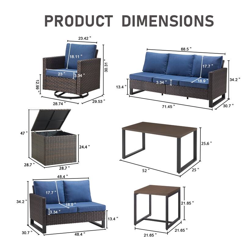 Gymojoy 5 Person All-Weather Wicker Outdoor Conversation Set Seating Group With Swivel Chairs And Coffee Table