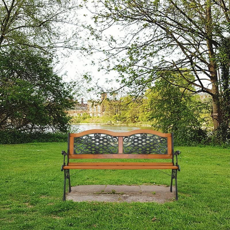 49" Outdoor Patio Park Chair Furniture Garden Bench Iron Frame