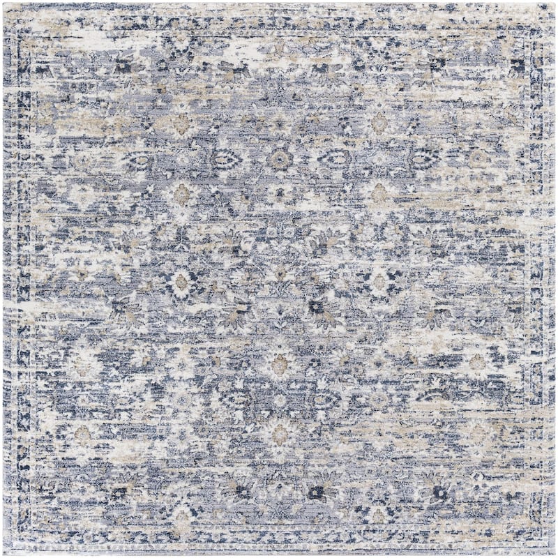 Brent Updated Persian Plush Area Rug - 7'10" x 7'10" Square - Denim/Grey
