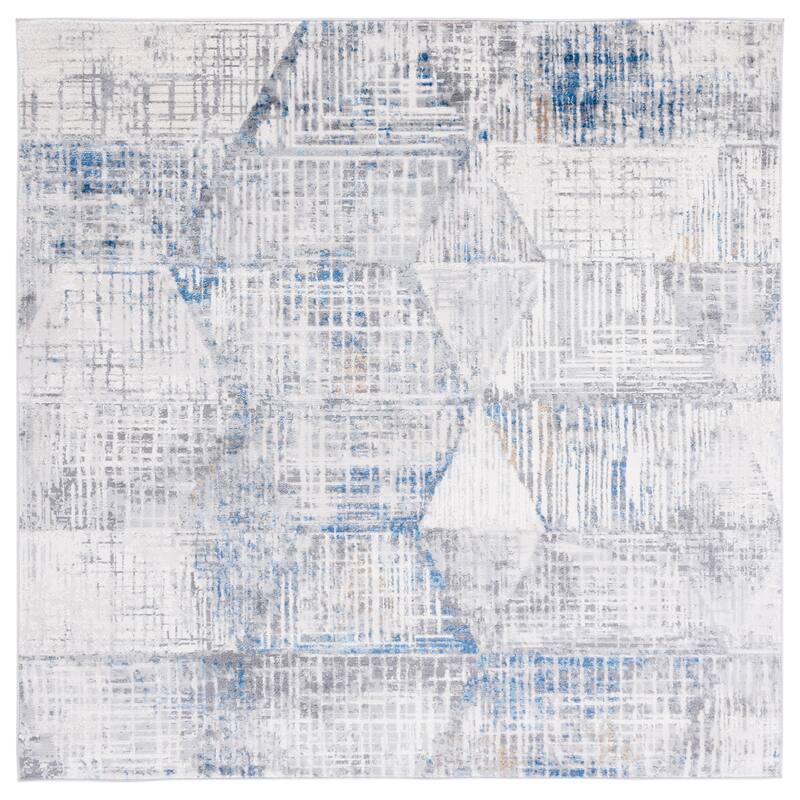 SAFAVIEH Shivan Zenia Modern Distressed Rug - 6'7" Square - Ivory/Blue