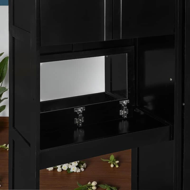 Queen Size Murphy Bed with Desk, Flip-Up Vanity & Cabinets, Space-Saving Wall Bed with Storage for Bedroom & Guest Room