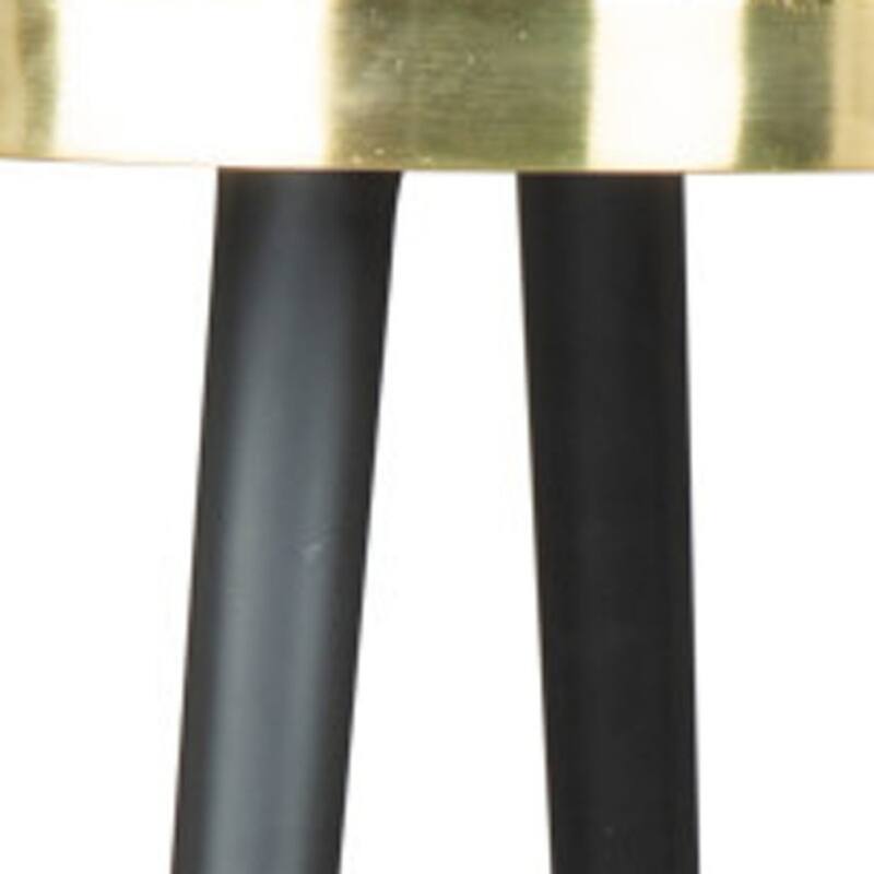 20" Modern Gold and Black Round Glass End Table with Mirrored Top and Iron 4-Leg Base for Living Room - 20”H x 18”W x 18”L
