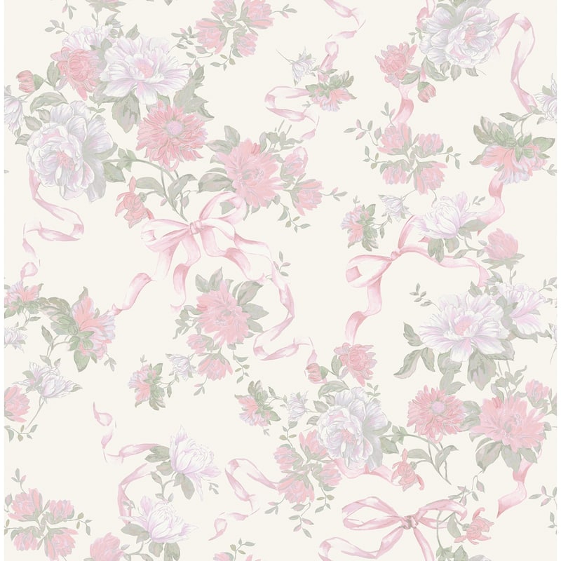 Cabbage Rose Bow Pretty in Pink Ribbons and Roses Wallpaper