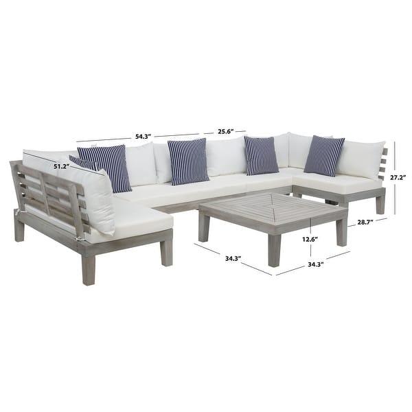 dimension image slide 2 of 3, SAFAVIEH Outdoor Granton 5-piece Solid Wood Sectional Conversation Set