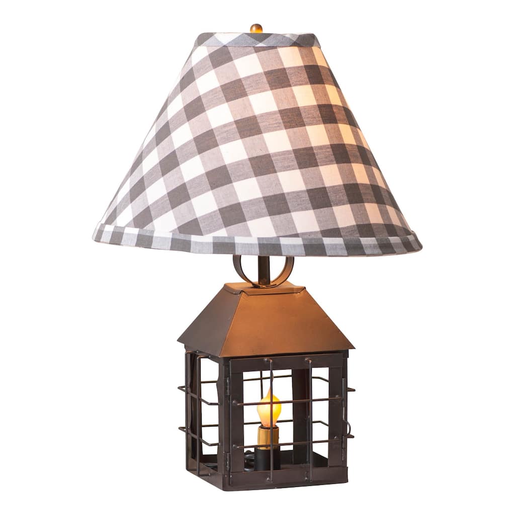 Irvins Country Tinware Colonial Lantern Lamp With Gray Check Shade - 18 X 13.5 X 13.5 inches