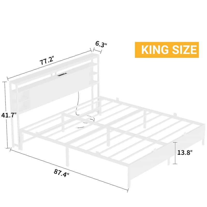 Bed Frame with Charging Station and RGB LED Lights, Sturdy Platform Bed with Storage Headboard,