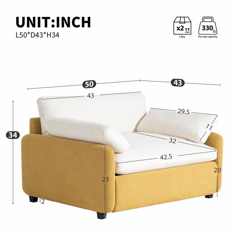 50" Oversized Chenille Accent Chair, Wide Deep Seat Upholstered Armchair with Pillows