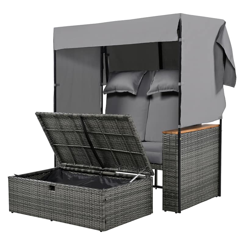 2-Piece Outdoor Rattan Daybed, Outdoor Loveseat Patio Sofa