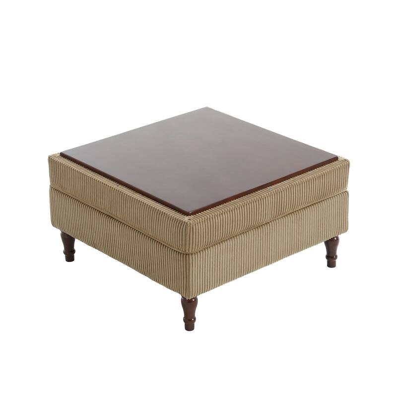 31.78" W Oversized Square Upholstered Storage Ottoman with Wooden Tray