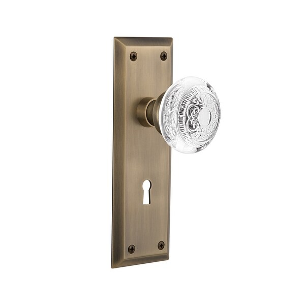 Nostalgic Warehouse NYKCED_PSG_234_KH Vintage Crystal Egg and Dart Passage Door Knob Set with New York Rose, 2-3/4" Backset and