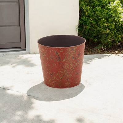 HomeRoots 9" Red Recycled Plastic Indoor Outdoor Round Pot Planter
