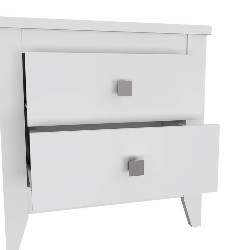 Two Shelves Nightstand with Four Legs, White Finish
