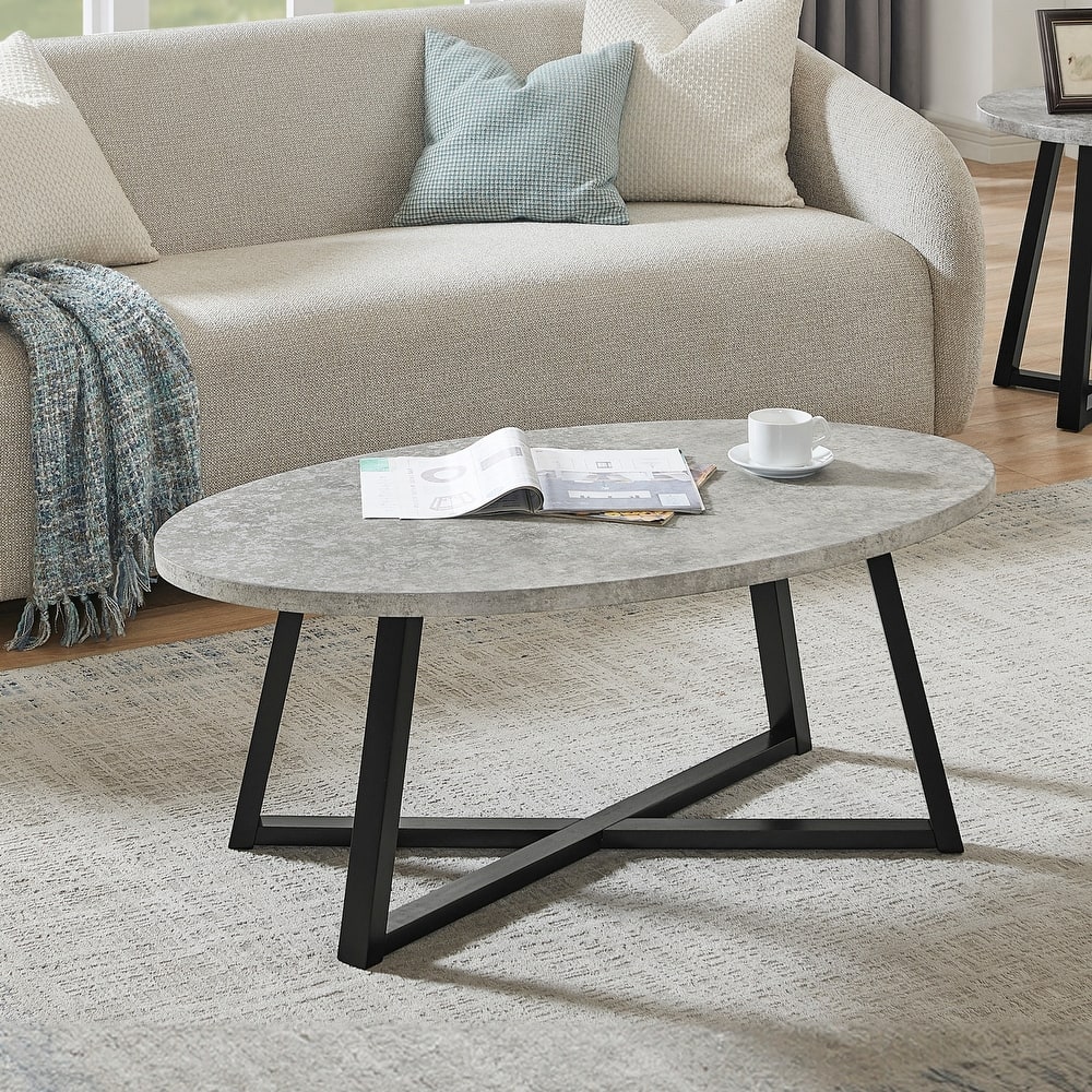 Roundhill Furniture Modern Harmony Wood Oval Coffee Table