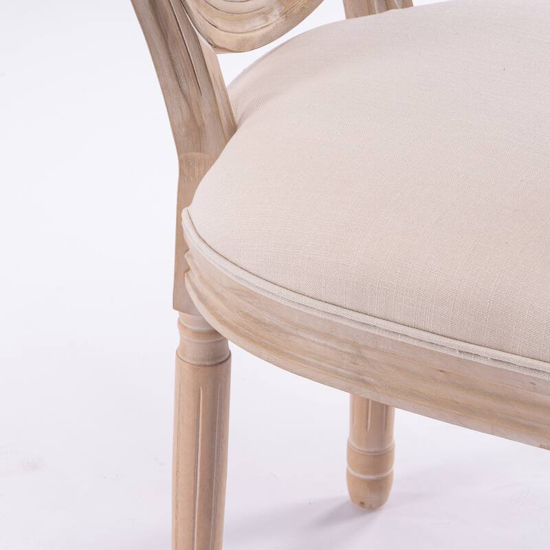 French Style Solid Wood Frame Linen Fabric Oval Back Dining Chair,Set of 2,Cream