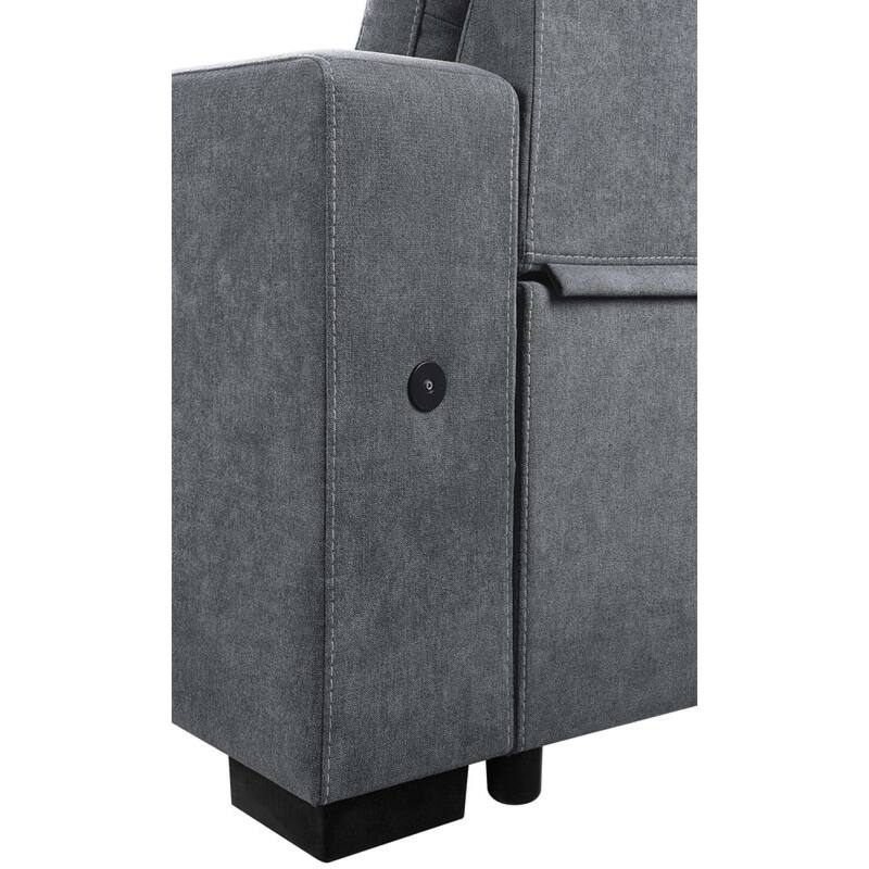 Toby 95-inch Gray Reversible Sleeper Sectional Sofa with Storage Chaise, Cup Holder and USB Ports - 95"W x 62"D x 36.5"H