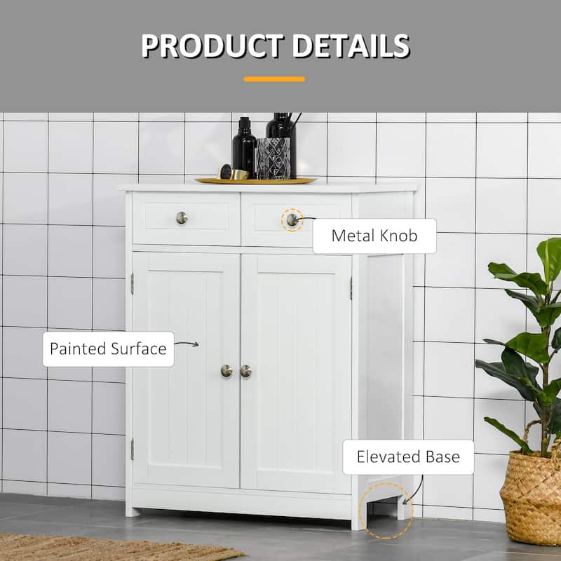 kleankin Freestanding Bathroom Storage Cabinet Organizer Floor Tower with 2 Door, 2 Drawers, Adjustable Shelf, White