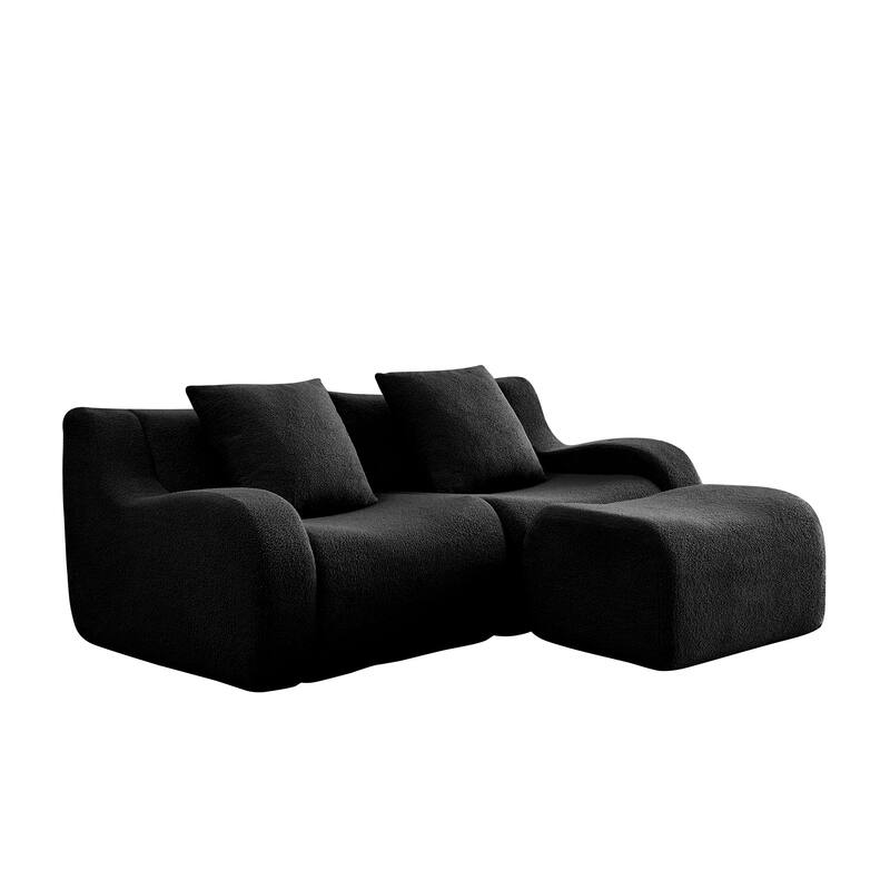 Anmytek Plush L-Shaped 2-Seater Teddy Fabric Sofa - No Assembly Required
