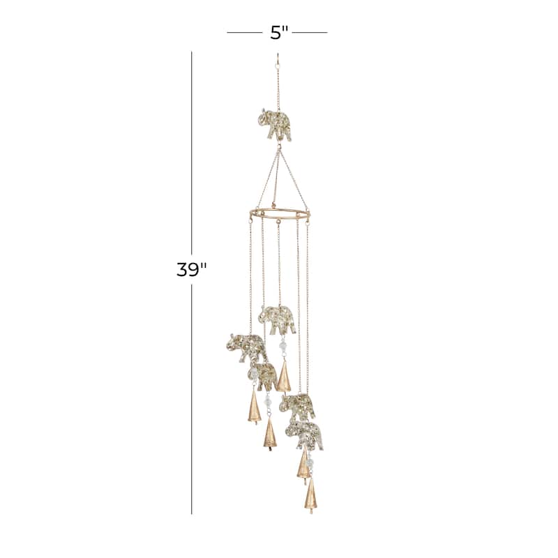 Gold Metal Handmade Indoor Outdoor Windchime with Glass Beads and Cone Bells